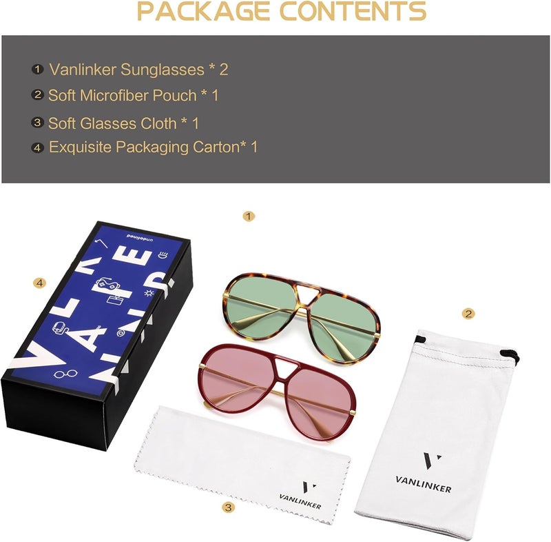 VANLINKER Oversized Trendy Polarized Aviator Sunglasses for Women Men Retro Round Sunglasses Vintage Shield Shades VL9798 - Image 4